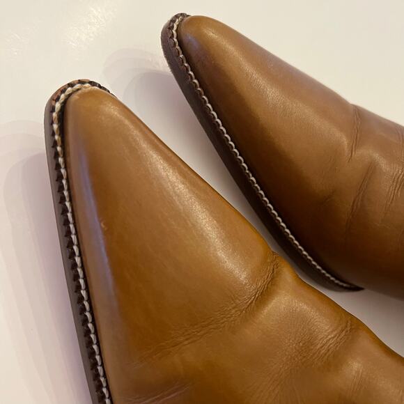 Michael Kors Cognac Leather Ankle Boots 37 US 6 6.5 Low Heel Pointed Toe Italy - Picture 9 of 13